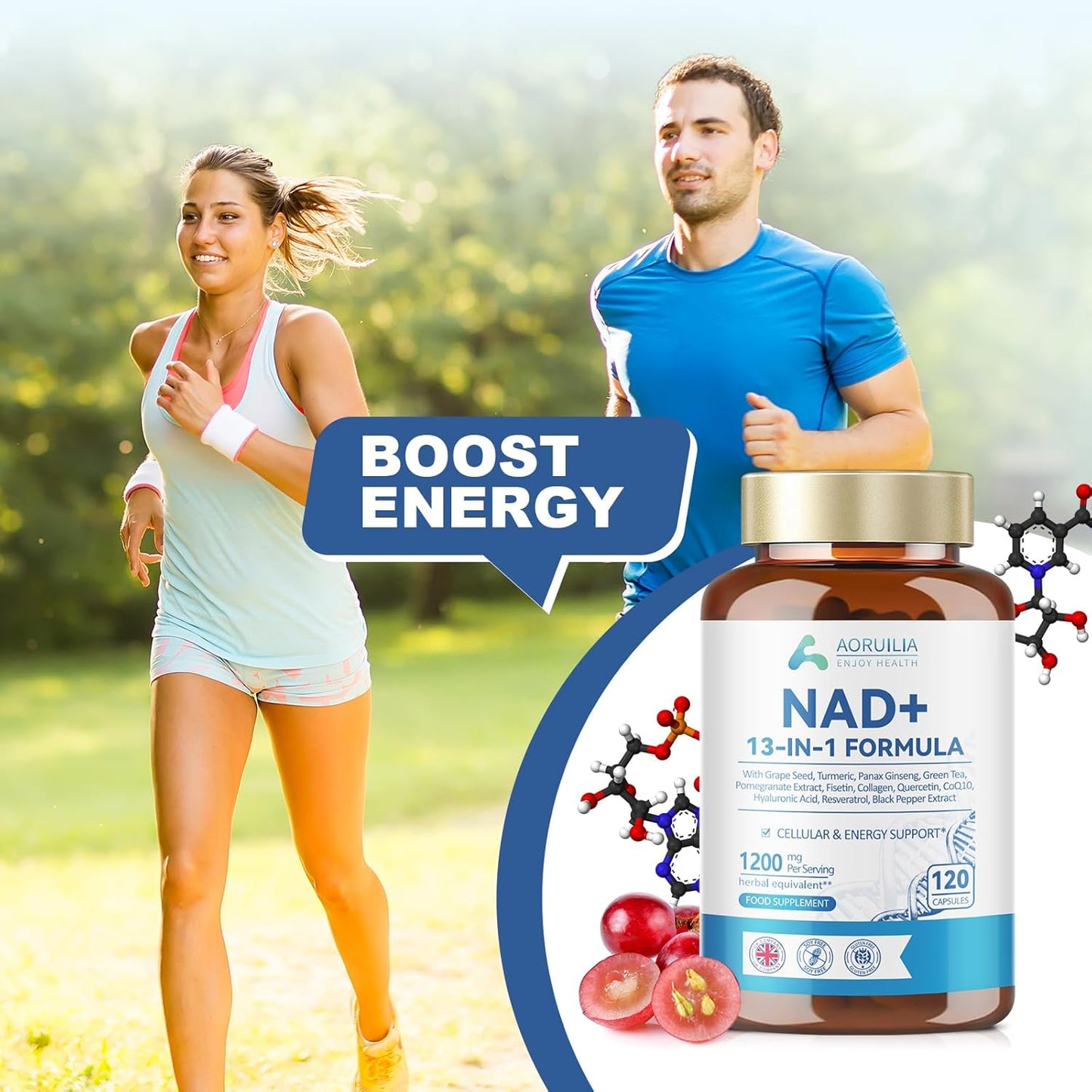 NAD Supplements 1200mg, NAD+ 13 in 1 Superior Antioxidant Blend with Max Absorption for Cellular Energy and Healthy Aging Support, 120 Capsules